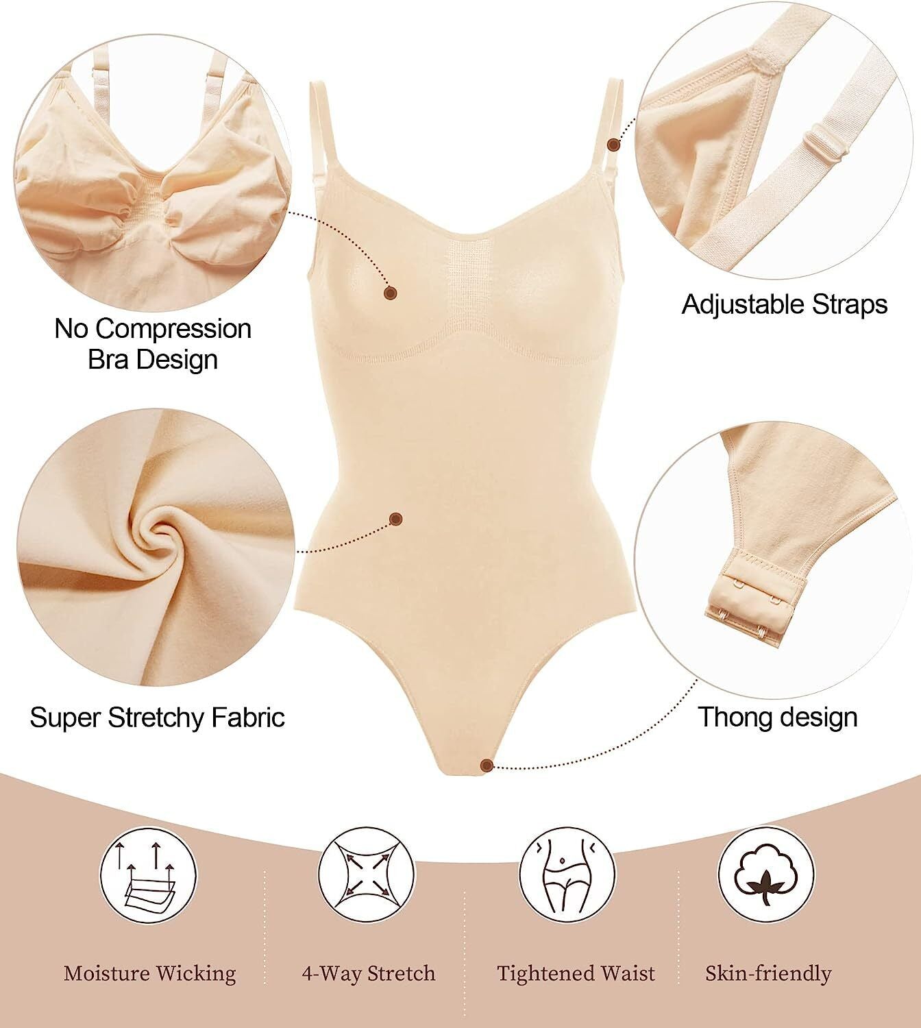 Women Sculpting Bodysuit Tummy Control Seamless Thong Shapewear Full Body Shaper